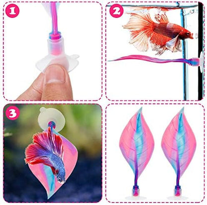 Willbond 2 Pcs Pink Betta Fish Leaf Hammock Aquarium Tank Accessories
