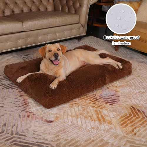 Bedfolks Waterproof Dog Crate Bed, Plush Dog Pad, 41"x27", Solid Dark Blue