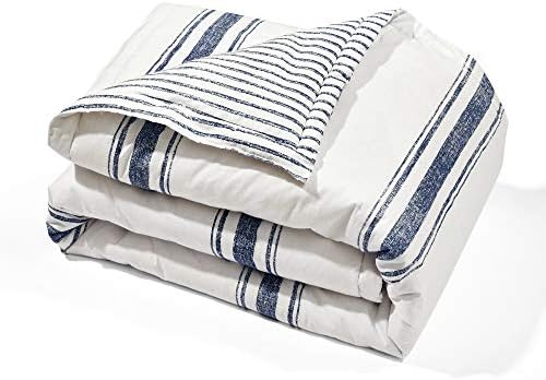 Lush Decor Farmhouse Stripe Reversible Throw, Single, 50" W x 60" L, Navy - Blue Throw Blanket For Bed - Soft Blanket - Couch Throw - Rustic Farmhouse Decor