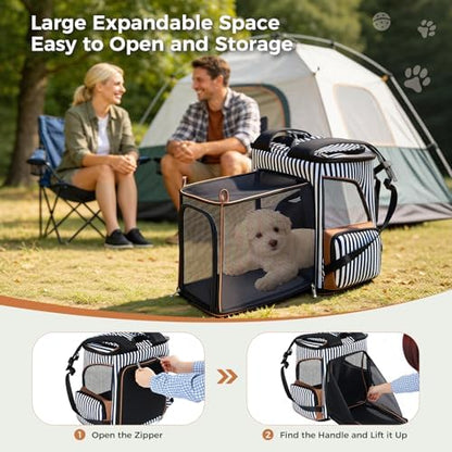 Lekereise Large Cat Backpack Carrier Expandable Pet Carrier Backpack for Small Dogs Medium Cats Fit Up to 18 Lbs, Foldable Puppy Backpack Carrier for Travel, Hiking, Striped