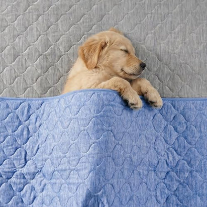 Cozy Bliss Deluxe Leakproof Cooling Blanket for Large Dogs Q-Max 0.5, Soft & Durable Washable Pet Cooling Mat for Hot Weather, Livingroom, Couch & Bed Protector for Cats, Haze Blue, 40"x60"