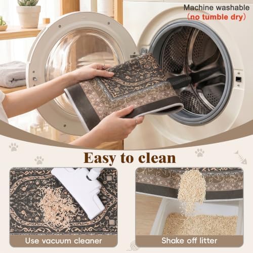 Bienbee Cat Litter Mat, 2PCS 33"x22" Machine Washable Litters Box Mats Non-Slip &Waterproof Cat Litters Trapping Mats Easy to Clean Mat for Litter Box Less Waste Protects Floors Bronze-Gold L