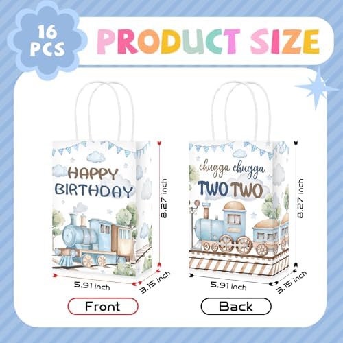 16Pcs Train 2nd Bday Party Favor Bags Chugga Chugga Two Two Goodie Bags