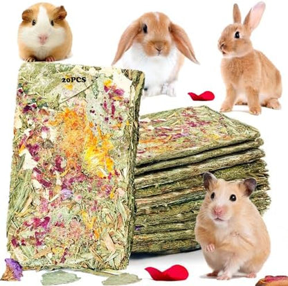 20pcs Rabbit Timothy Hay Chew Toys with Herbal Flowers for Small Pets