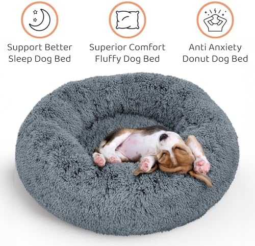 Calming Donut Dog Bed for Small Dogs, Round Dog Bed for Medium & Large Dogs