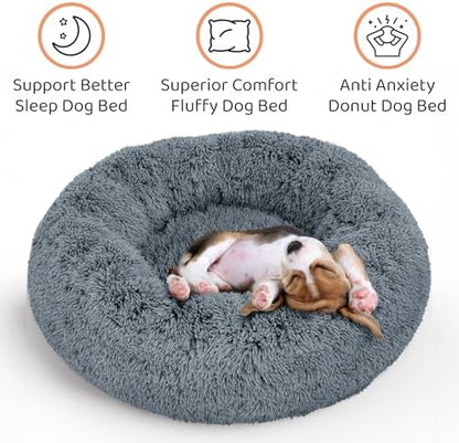Calming Donut Dog Bed for Small Dogs, Round Dog Bed for Medium & Large Dogs