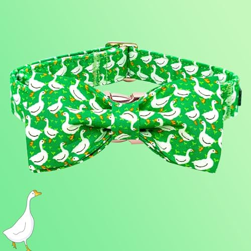 Summer Green Gooses Print Dog Collar with Bow for X-Small Dogs