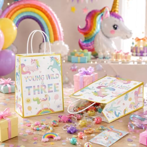 16Pcs Unicorn 3rd Birthday Party Favor Bags Magical Pastel Goodie Bags