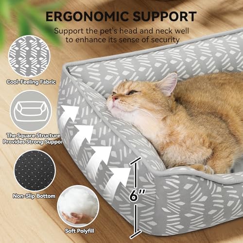 Zerbuger 20in Grey Pattern Rectangle Cat Dog Bed Machine Washable Sofa
