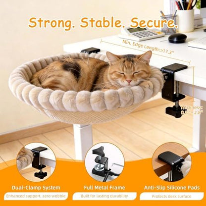 Cat Desk Bed - Beige Double Clamp Foldable Perch Holds 40 lbs
