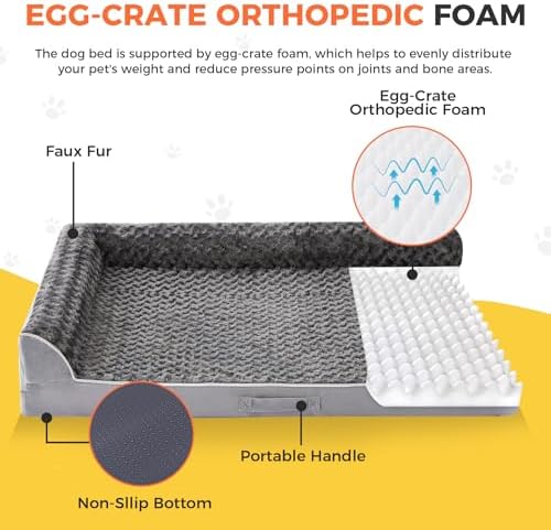 XXL Orthopedic Dog Bed, Extra Large Dogs, 48"x35"x7.5", Grey