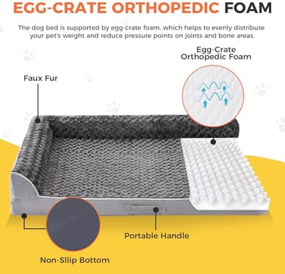 XL Orthopedic Dog Bed for Large Sized Dogs, 42"x30"x7.5", Grey