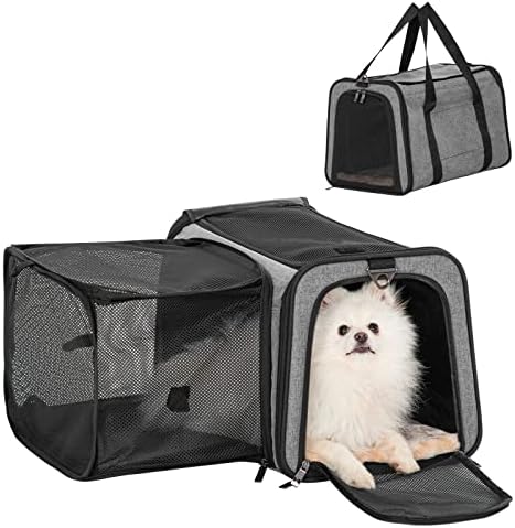 Petsfit 19"X12" X12" Expandable Pet Carrier, Square Expansion Reduces Pet Anxiety, Escape-Proof Self-Locking Zippers, 3 Easy-Access Entrances, for Cats & Small Dogs up to 18 lbs