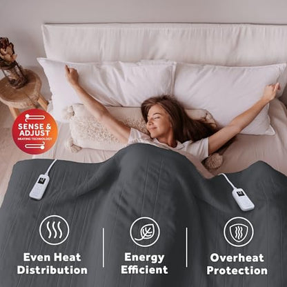 Sunbeam Heated Blanket Royal Ultra Fleece 12 Heat Iron Gray Queen 90x84