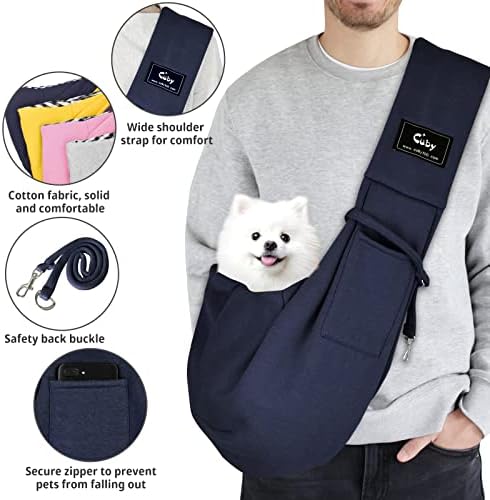 CUBY Dog and Cat Sling Carrier - Hands Free Reversible Small Pet Sling Carrier Bag - Soft Pouch and Tote Design - Suitable for Puppy, Small Dogs Cats Outdoor Travel(Classic Blue)