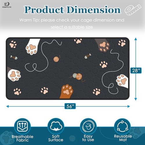 2-Pack Guinea Pig Cage Liner Washable, 28in x 56in Ultra-Absorbent Guinea Pig Bedding for Cage Non-Slip Leak-Proof Pee Pads for Dogs Rabbit Bunny Cat Litter Mat, Black