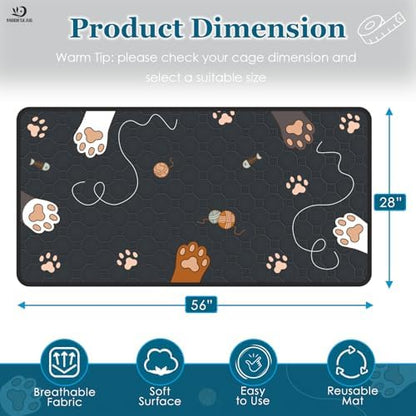 2-Pack Guinea Pig Cage Liner Washable, 28in x 56in Ultra-Absorbent Guinea Pig Bedding for Cage Non-Slip Leak-Proof Pee Pads for Dogs Rabbit Bunny Cat Litter Mat, Black