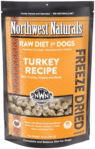 Northwest Naturals Freeze-Dried Turkey Dog Food - Bite-Sized Nuggets - Grain-Free, High-Protein, Raw Diet, Human-Grade, Limited Ingredients, All Natural, Made in the USA, Healthy & Nutritious - 25 Oz