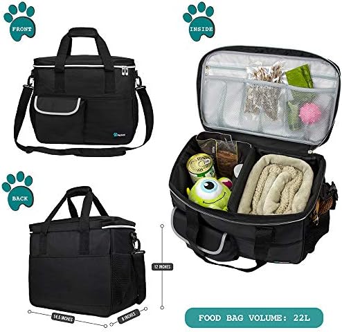 PetAmi Dog Travel Bag Organizer, Pet Supplies Tote Diaper Bag, Black Medium