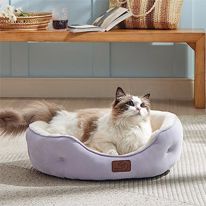 Bedsure Dog Beds for Small Dogs - Round Cat Beds for Indoor Cats, Washable Pet Bed for Puppy and Kitten with Slip-Resistant Bottom, 25 Inches, Misty Lilac