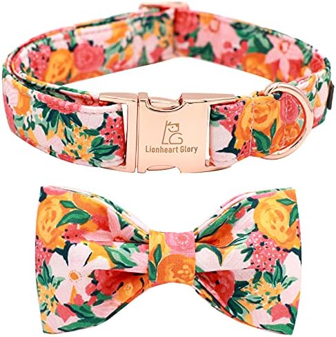 Lionheart glory Premium Floral Dog Collars, Bowtie Dog Collar, Adjustable Heavy Duty Girl Dog Collar with Bow for Large Dogs