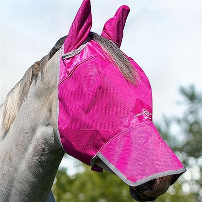 Harrison Howard UV-proof Forelock Opening Reliable Protection Horse Fly Mask Long Nose with Ears Magenta Arabian Medium