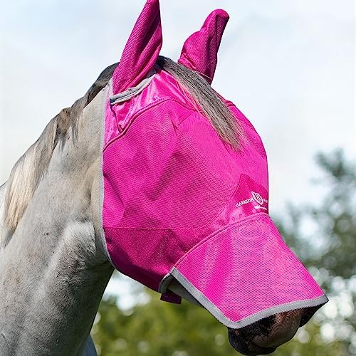 Harrison Howard UV-Proof Forelock Opening Reliable Protection Horse Fly Mask Long Nose with Ears Magenta Horse Large