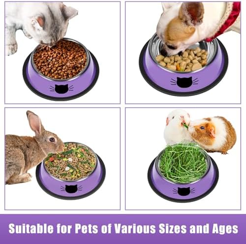 Serentive 2 Pcs Non-Slip Stainless Steel Small Cat Food Bowls - Unbreakable, 7 Oz, Suitable for Indoor Small Pets - Removable Rubber Base, Easy to Clean, Lovely Color