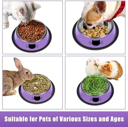 Serentive 2 Pcs Non-Slip Stainless Steel Small Cat Food Bowls - Unbreakable, 7 Oz, Suitable for Indoor Small Pets - Removable Rubber Base, Easy to Clean, Lovely Color