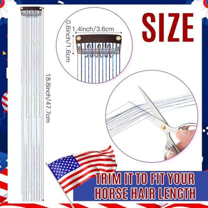 Juexica 18Pcs Horse Bling Accessories Clip in Hair Extension, Patriot