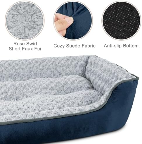 JOEJOY Rectangle Dog Bed for Large Medium Small Dogs - Washable Orthopedic Sofa Bed, Soft Breathable Puppy & Pet Cuddler, Durable Calming Dog Bed with Anti-Slip Bottom, Multiple Sizes, Navy Blue