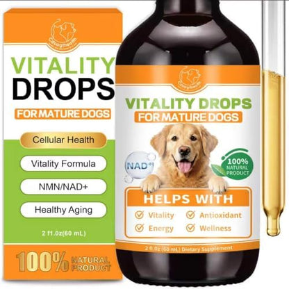 Mature Dog Vitality Drops with NMN,NAD+ & CoQ10-Longevity Supplement,Healthy Aging,Cellular Energy & Antioxidant Support -60ml（2 FL OZ）