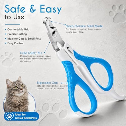 Candure Cat Nail Clipper Stainless Steel Cat Claw Trimmers for Rabbits, Guinea Pigs, Birds, Puppies, Kittens and Small Animals Pet Nail Clipper for Professional and Home Use 4" White & Blue