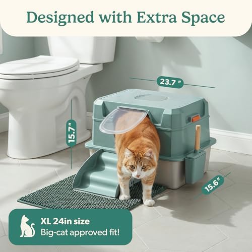 PetCove IronPaws Stainless Steel Enclosed Litter Box, XL Kit, 3 in 1 Design