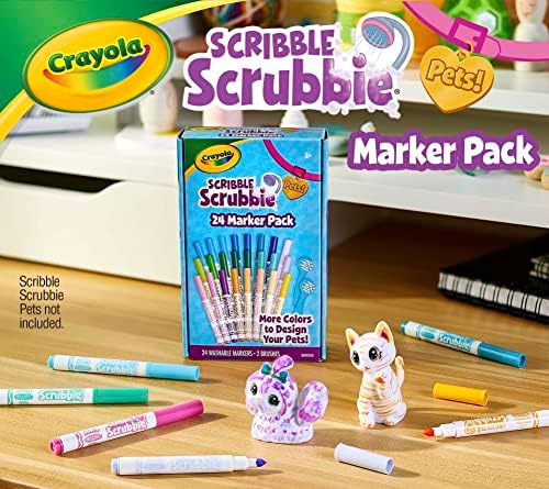 Crayola Scribble Scrubbie Pets Marker Refill & Expansion Set - 24 Washable Markers for Kids, Gifts for Girls & Boys [Amazon Exclusive]