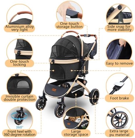 Pettingzoo Dog Stroller with Removable Carrier Foldable Pet Stroller,60 lbs