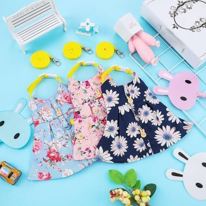3 Sets Rabbit Bunny Harness and Leash Gift, Pink Flower, Blue Flower, Daisy