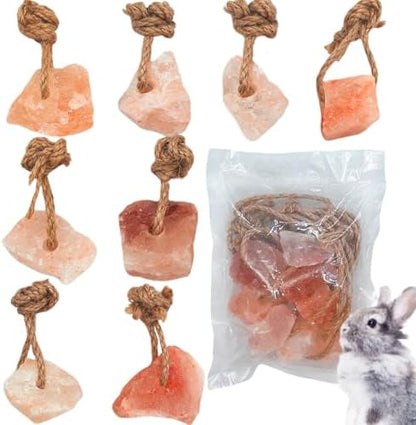 Hamiledyi 8 PCS Rabbit Salt Lick Block Natural Small Animal Himalayan Salt Lick Hanging Chew Toys Rat Mineral Block Chew Treat Supplies for Bunny Guinea Pig Chinchilla Ferret Hamster