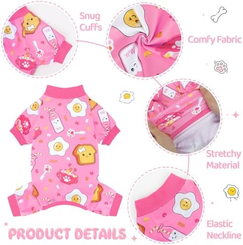 XPUDAC 4 Pack Dog Pajamas Soft Puppy Clothes Onesie for Small Dogs, M