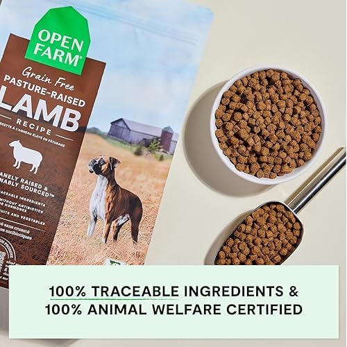 Open Farm Grain Free Dry Dog Food, Pasture Raised Lamb Kibble, 4lb Bag