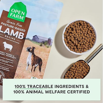 Open Farm Grain Free Dry Dog Food, Pasture Raised Lamb Kibble, 4lb Bag