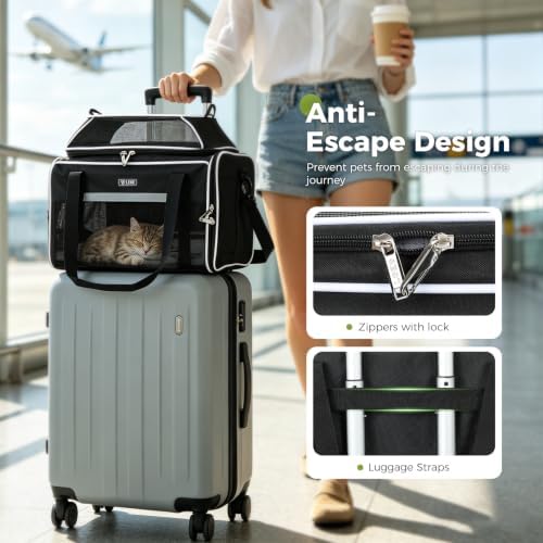 Lekereise Top and Side Expandable Pet Carrier 18x11x11Inch Delta American United Airline Approved Soft Sided Underseat Travel Carriers for Small Dogs Cats with Locking Safety Zippers Anti-Scratch Mesh
