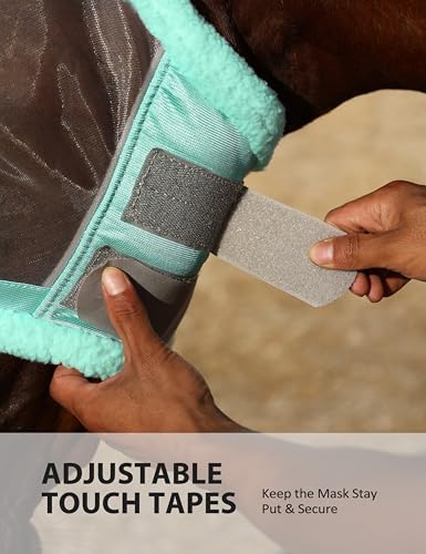 Harrison Howard CareMaster Horse Fly Mask UV Protective Fine Mesh with Extra Wool Soft Touch on Skin Summer Mint-Silver M