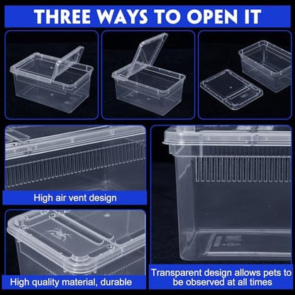 Irenare 8 Pcs Reptile Breeding Box Plastic Spider Terrarium Tarantula Feeding Box for Bearded Dragon Lizard Spider Gecko Scorpion(Vent Strips,Clear,5.9 x 3.9 x 2.5 Inch)