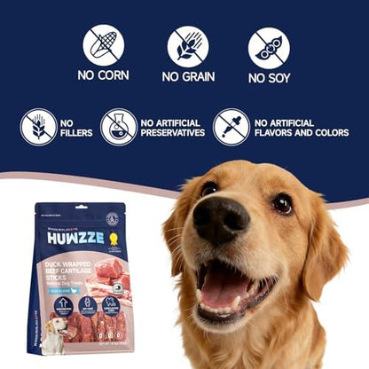 Duck Wrapped Beef Cartilage Sticks for Dogs, Rawhide Free Training Treats, High Protein Long-Lasting Chews with Joint Support for Medium and Large Dogs, 14.1 oz