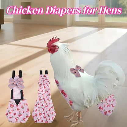 2 Pack Chicken Diapers for Hens, Roosters, Diapers for Ducks, Ducklings, Reusable Pet Diaper with Bow Ties Waterproof Poultry Nappies Pet Clothes for Geese Pet Ducks-Pink&Star,L