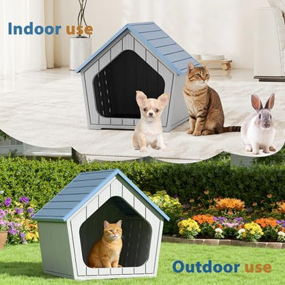 Cat Litter Box Enclosure, Resin Outdoor Litter Box with Air Holes, Cat Houses for Outdoor Cats, Wide Opening Design for Easy Cleaning, Blue