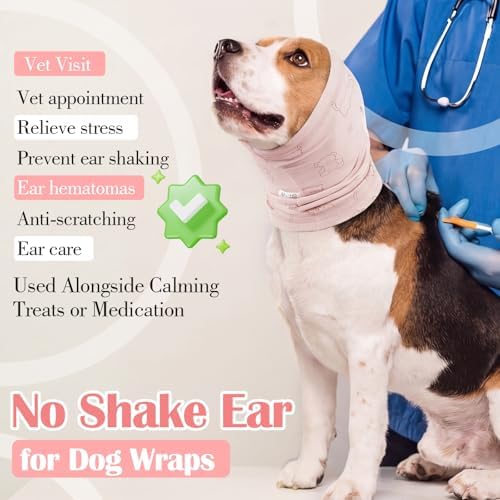 Nanaki No Shake Ear Wraps for Dogs Hematoma-Dog Ear Cover for Bath &Grooming,Dog Head Wrap Ears Protection Dogs Thunderstorm,Fireworks,Calming Comfort for Anxiety Relief,Vet Visit,Separation,Pink,M