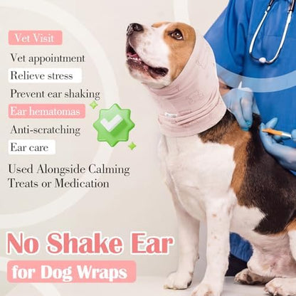 Nanaki No Shake Ear Wraps for Dogs Hematoma-Dog Ear Cover for Bath &Grooming,Dog Head Wrap Ears Protection Dogs Thunderstorm,Fireworks,Calming Comfort for Anxiety Relief,Vet Visit,Separation,Pink,M
