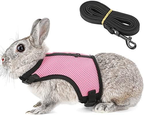 PETTOM Bunny Rabbit Guinea Pig Harness Stretchy Elastic Leash Cute Soft Mesh Small Pet Harness No Pull Comfort Outdoor Walking Jogging Padded Vest for Ferret Guinea Pig (Pink,L)